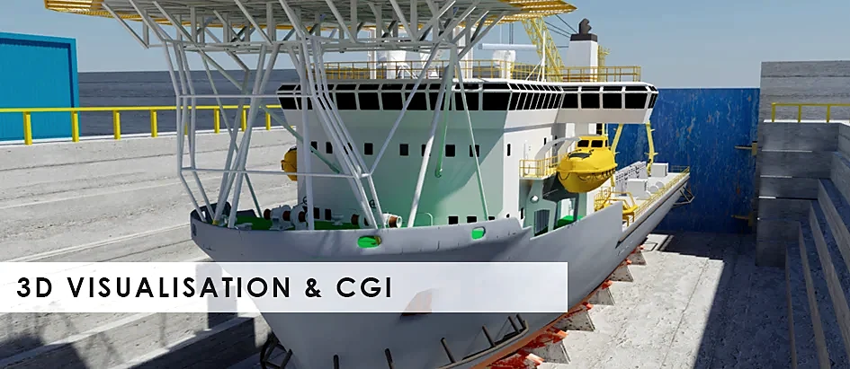 A 3D visualisation of a vessel at quayside