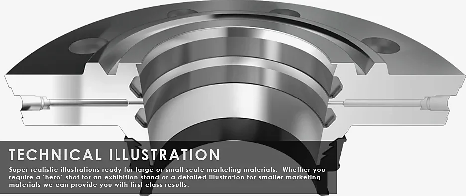 High detail technical illustration of a cut-away flange